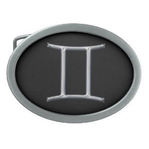 Gemini Zodiac Sign-Chrome Color Oval Belt Buckle