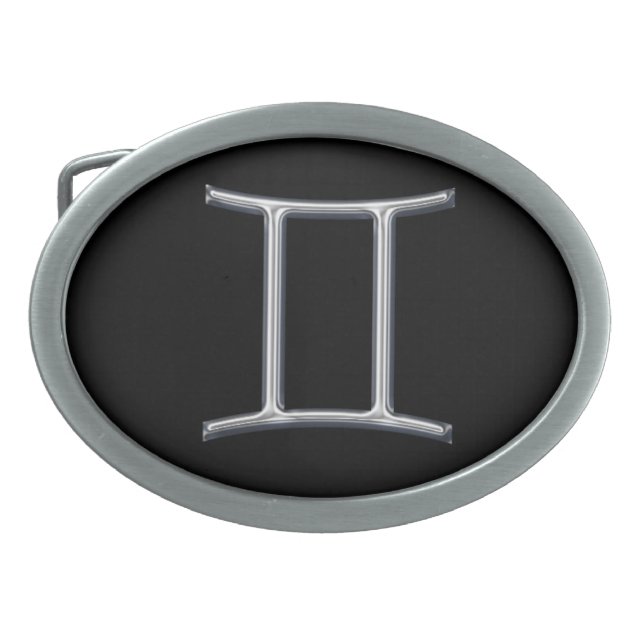 Gemini Zodiac Sign-Chrome Color Oval Belt Buckle (Front)
