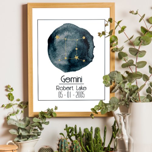 Gemini Zodiac Sign Custom Name  Birthday Poster