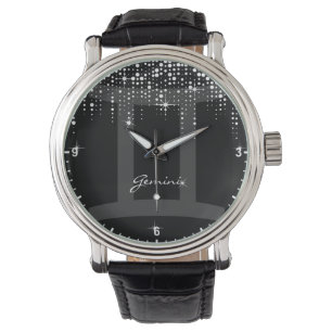 Gemini Zodiac Sign Dripping Glitter Rain Drops Watch