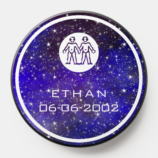 Gemini Zodiac Sign Elegant Custom Name Birth Date PopSocket (Popsocket)
