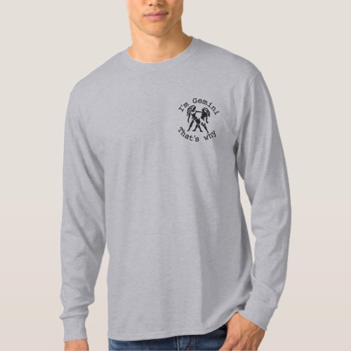 Gemini Zodiac Sign Embroidery May 12 _ June 20 Embroidered Long Sleeve T_Shirt