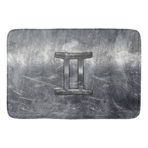 Gemini Zodiac Sign Grunge Distressed Silver Bathroom Mat