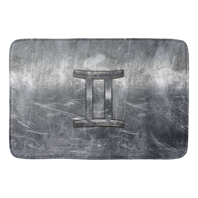 Gemini Zodiac Sign Grunge Distressed Silver Bathroom Mat (Front)