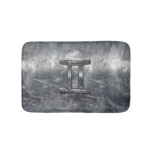 Gemini Zodiac Sign Grunge Distressed Silver Bathroom Mat