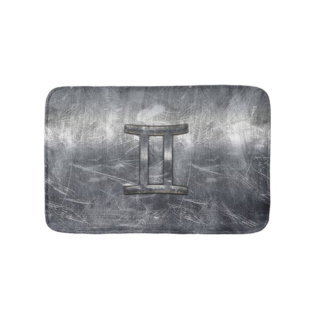 Gemini Zodiac Sign Grunge Distressed Silver Bathroom Mat (Front)