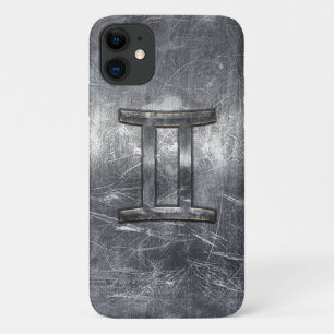 Gemini Zodiac Sign Grunge Distressed Silver iPhone 11 Case