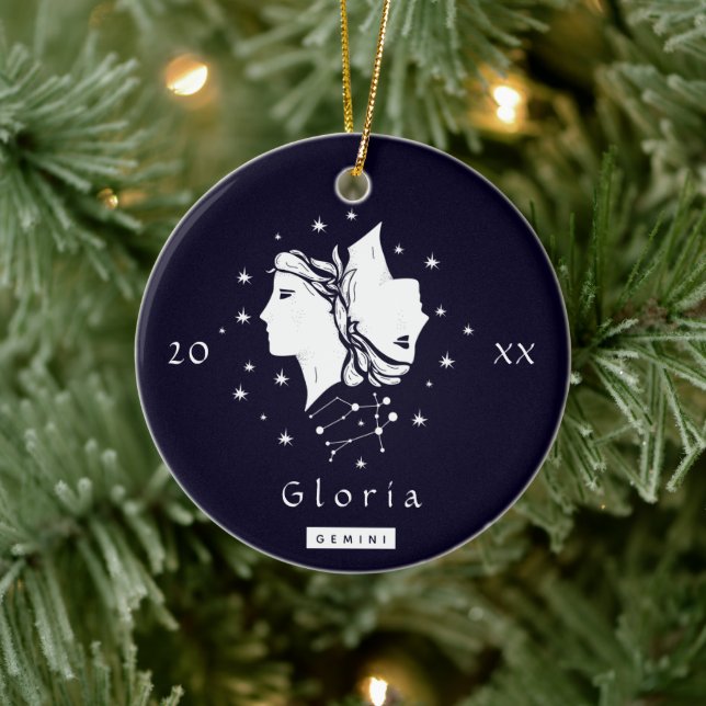 Gemini Zodiac Sign Horoscope Symbol Name & Year Ceramic Ornament (Tree)