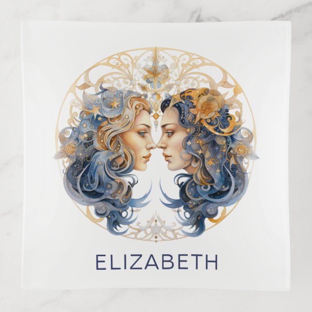 Gemini Zodiac Sign Horoscope Trinket Tray (Front)