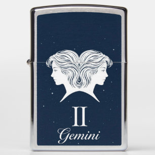 Gemini Zodiac Sign Illustration with Artistic Dual Zippo Lighter