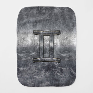 Gemini Zodiac Sign in Industrial Steel Style Burp Cloth