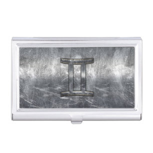 Gemini Zodiac Sign in Industrial Steel Style Business Card Case