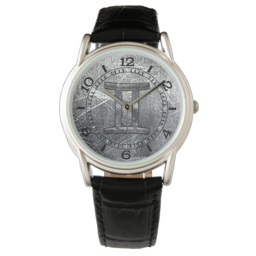 Gemini Zodiac Sign in Industrial Steel Style Dial Watch
