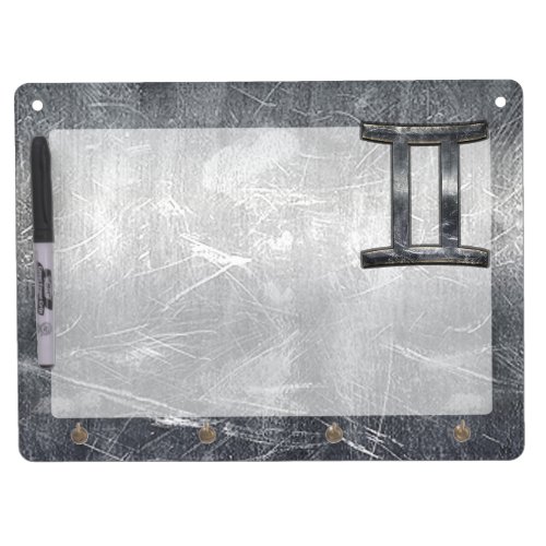 Gemini Zodiac Sign in Industrial Steel Style Dry Erase Board With Keychain Holder