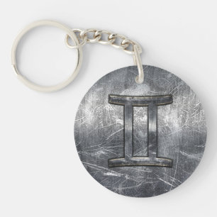 Gemini Zodiac Sign in Industrial Steel Style Keychain