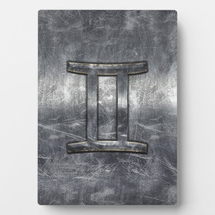 Gemini Zodiac Sign in Industrial Steel Style Plaque