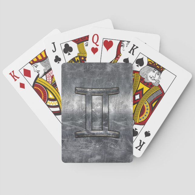 Gemini Zodiac Sign in Industrial Steel Style Poker Cards (Back)