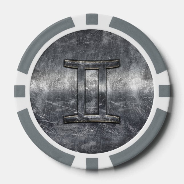 Gemini Zodiac Sign in Industrial Steel Style Poker Chips (Front)