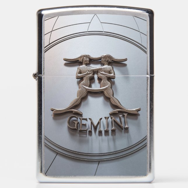 Gemini Zodiac Sign Metal Emblem #3 Zippo Lighter (Front)