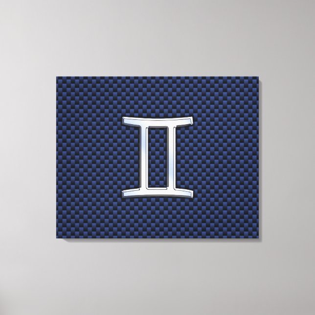 Gemini Zodiac Sign on Blue Carbon Fiber Style (Front)