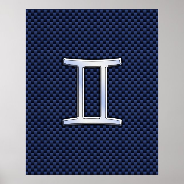 Gemini Zodiac Sign on Blue Carbon Fiber Style (Front)
