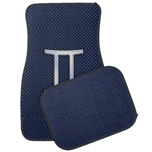 Gemini Zodiac Sign on Blue Carbon Fiber Style Car Mat