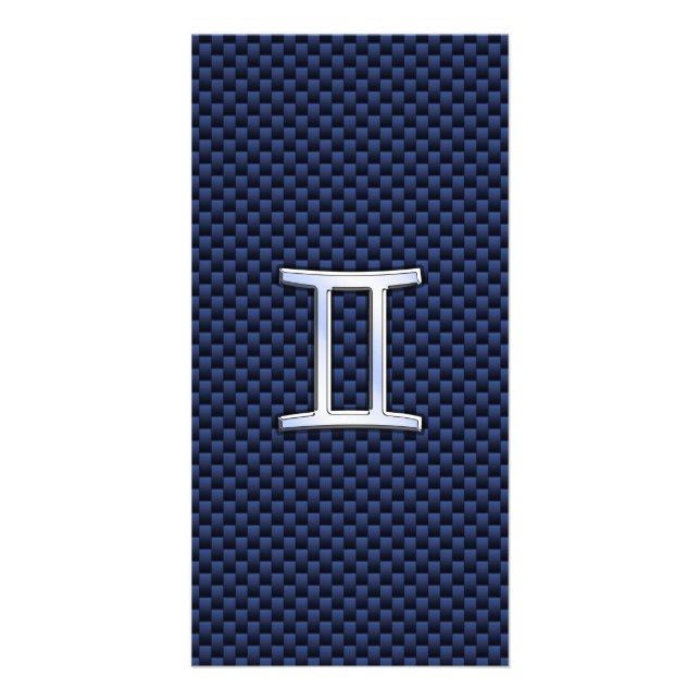 Gemini Zodiac Sign on Blue Carbon Fiber Style Card (Front)
