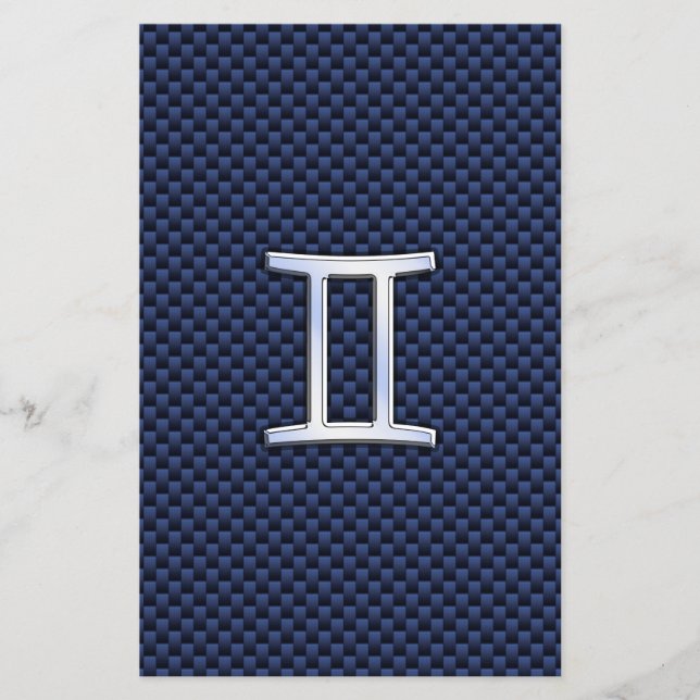 Gemini Zodiac Sign on Blue Carbon Fiber Style Flyer (Front)