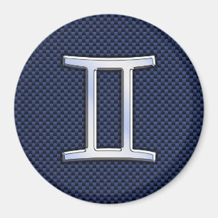 Gemini Zodiac Sign on Blue Carbon Fiber Style Magnet
