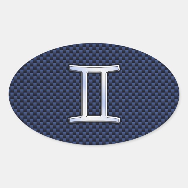 Gemini Zodiac Sign on Blue Carbon Fiber Style Oval Sticker (Front)