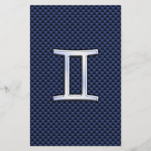 Gemini Zodiac Sign on Blue Carbon Fiber Style Stationery