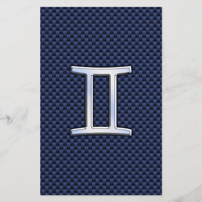 Gemini Zodiac Sign on Blue Carbon Fiber Style Stationery (Front)