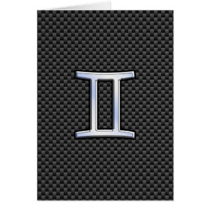Gemini Zodiac Sign on Charcoal Carbon Fiber Print Cards