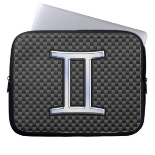 Gemini Zodiac Sign on Charcoal Carbon Fiber Print Laptop Sleeve