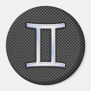Gemini Zodiac Sign on Charcoal Carbon Fiber Print Magnet