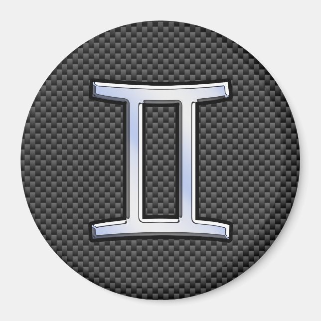 Gemini Zodiac Sign on Charcoal Carbon Fiber Print Magnet (Front)
