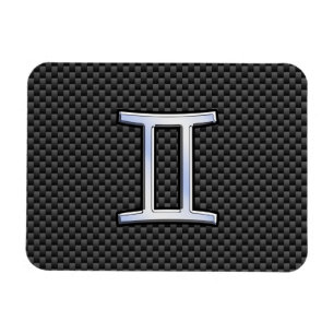 Gemini Zodiac Sign on Charcoal Carbon Fiber Print Magnet