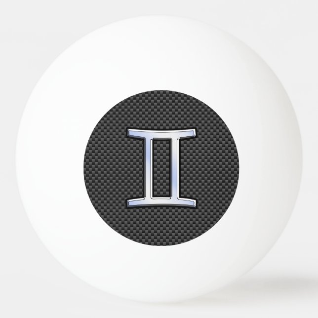Gemini Zodiac Sign on Charcoal Carbon Fiber Print Ping Pong Ball (Front)