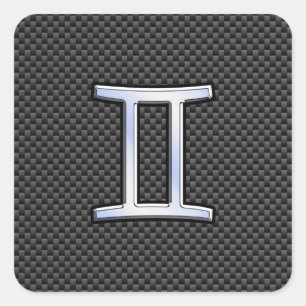 Gemini Zodiac Sign on Charcoal Carbon Fiber Print Square Sticker