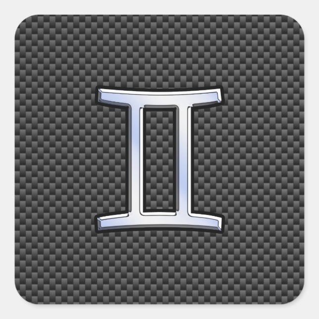Gemini Zodiac Sign on Charcoal Carbon Fiber Print Square Sticker (Front)
