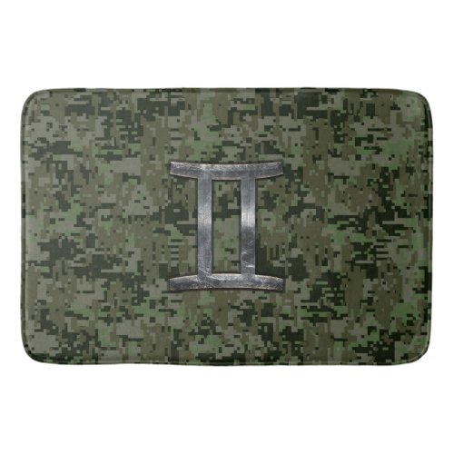 Gemini Zodiac Sign on Green Digital Camo Bath Mat