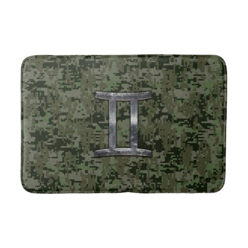 Gemini Zodiac Sign on Green Digital Camo Bathroom Mat