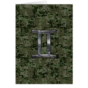 Gemini Zodiac Sign on Green Digital Camo Cards