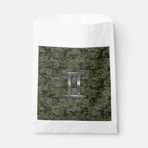 Gemini Zodiac Sign on Green Digital Camo Favor Bag