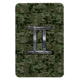 Gemini Zodiac Sign on Green Digital Camo Magnet