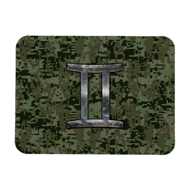 Gemini Zodiac Sign on Green Digital Camo Magnet (Horizontal)