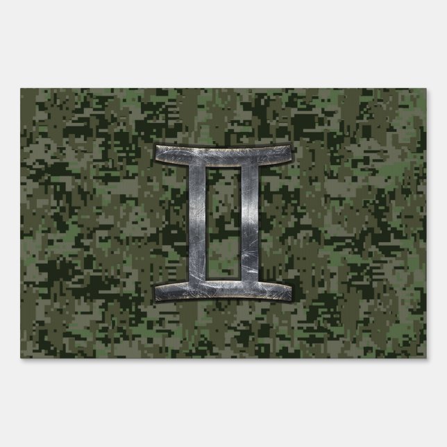 Gemini Zodiac Sign on Green Digital Camouflage (Front)