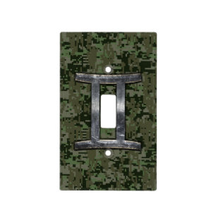 Gemini Zodiac Sign on Green Digital Camouflage Light Switch Cover