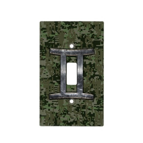 Gemini Zodiac Sign on Green Digital Camouflage Light Switch Cover