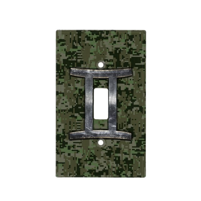 Gemini Zodiac Sign on Green Digital Camouflage Light Switch Cover (Front)